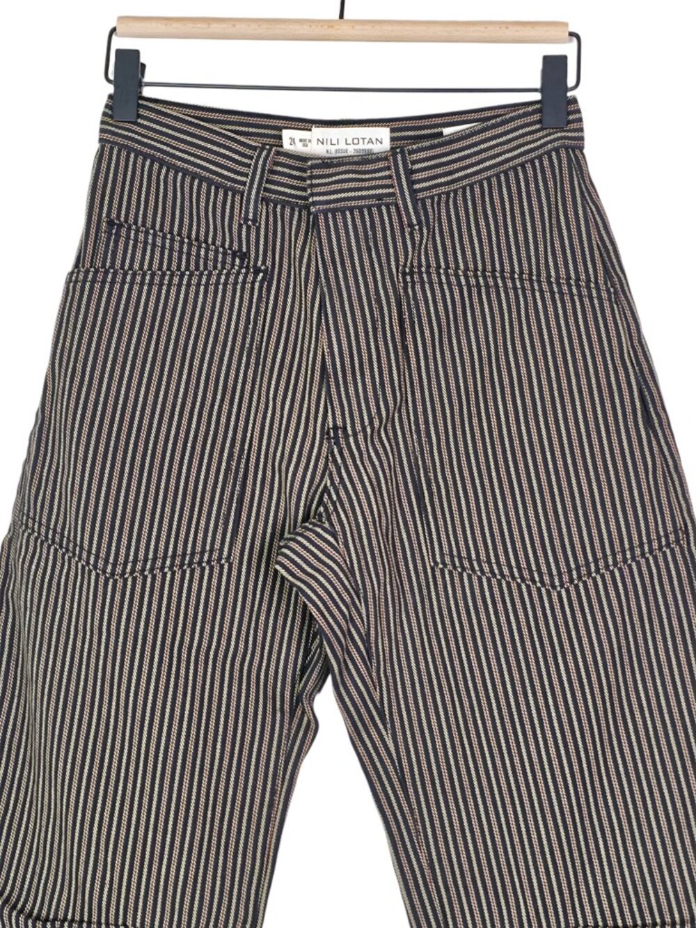 Nili Lotan Shon Jean Vintage Railroad Stripe Barrel Leg Cotton Ankle Size 24 - Picture 5 of 10